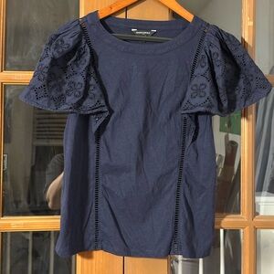 Banana Republic Navy Eyelet Sleeve Top